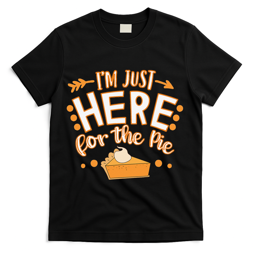 Fun Thanksgiving Design Im Just Here For The Pie T-Shirt - Black
