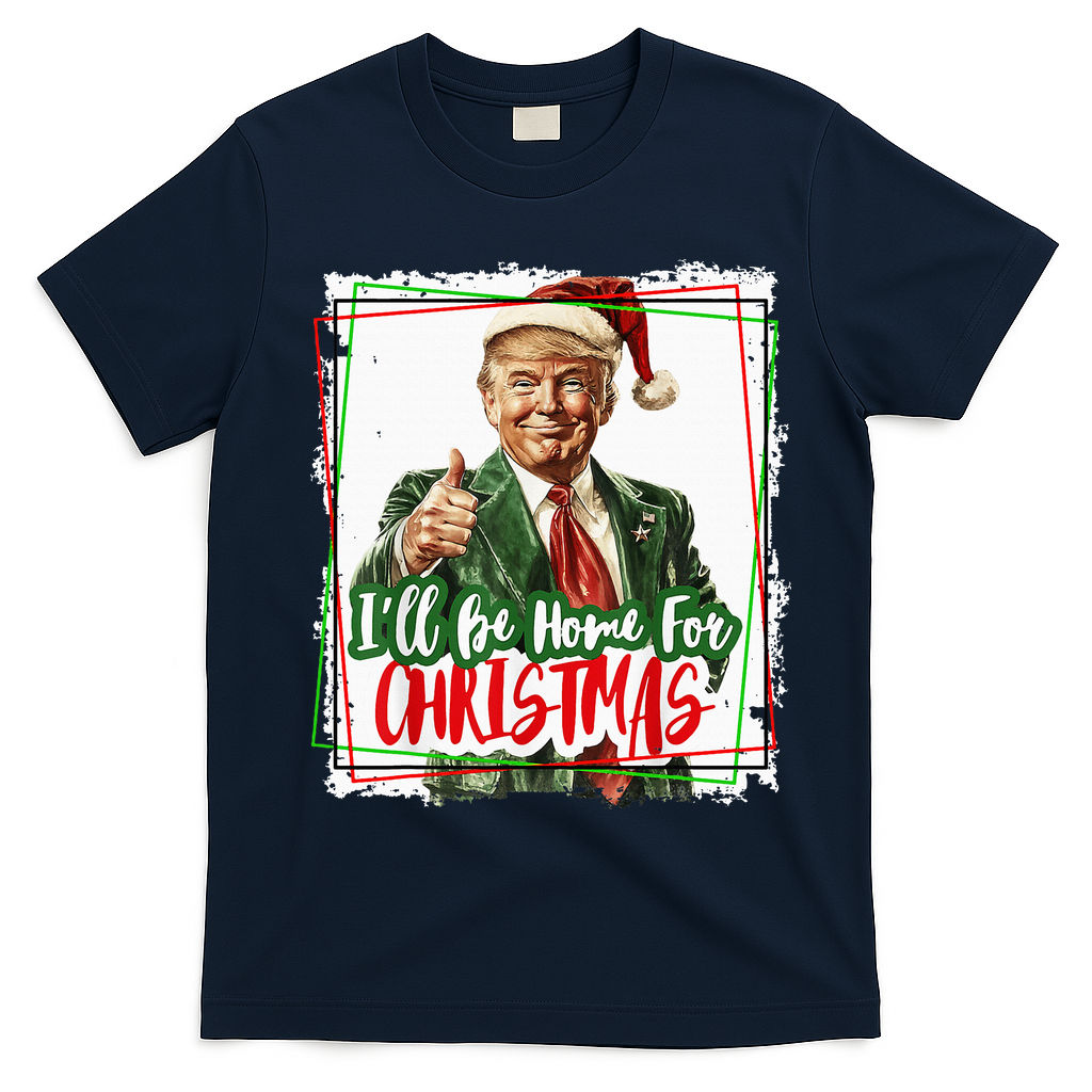 Funny Trump Daddys Home Christmas Again 2024 2028 T-Shirt - Navy Blue