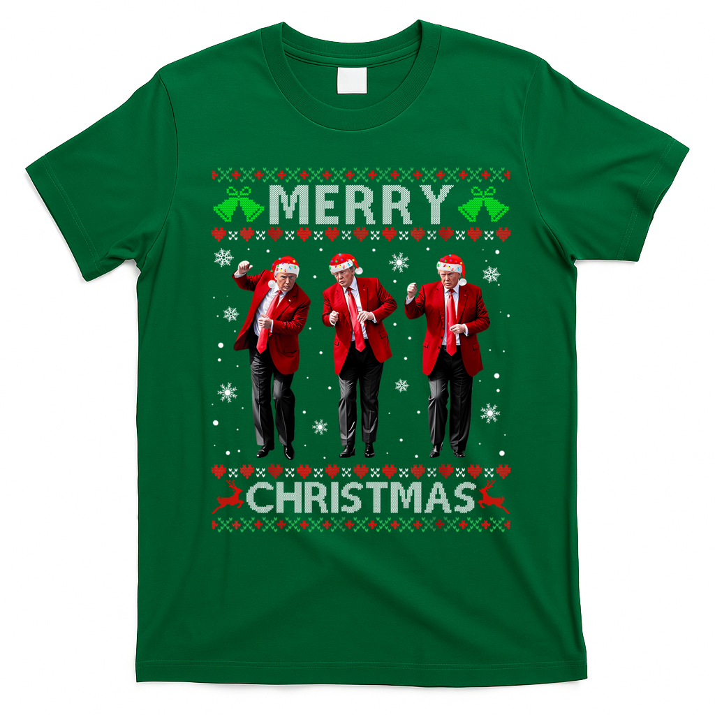 Funny Trump Dance Merry Christmas Ugly Xmas Sweater Pajamas T-Shirt - Irish Green