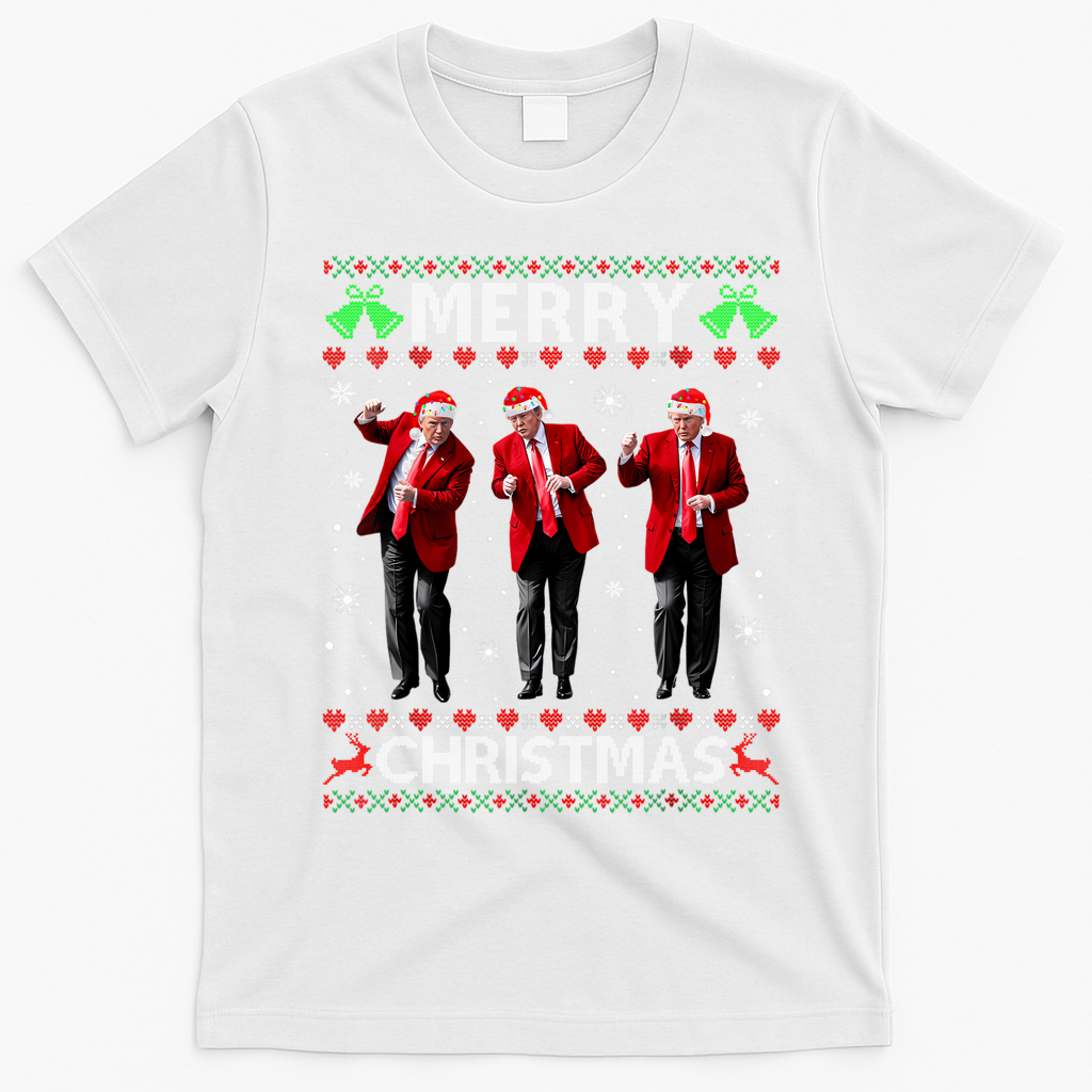 Funny Trump Dance Merry Christmas Ugly Xmas Sweater Pajamas T-Shirt - White