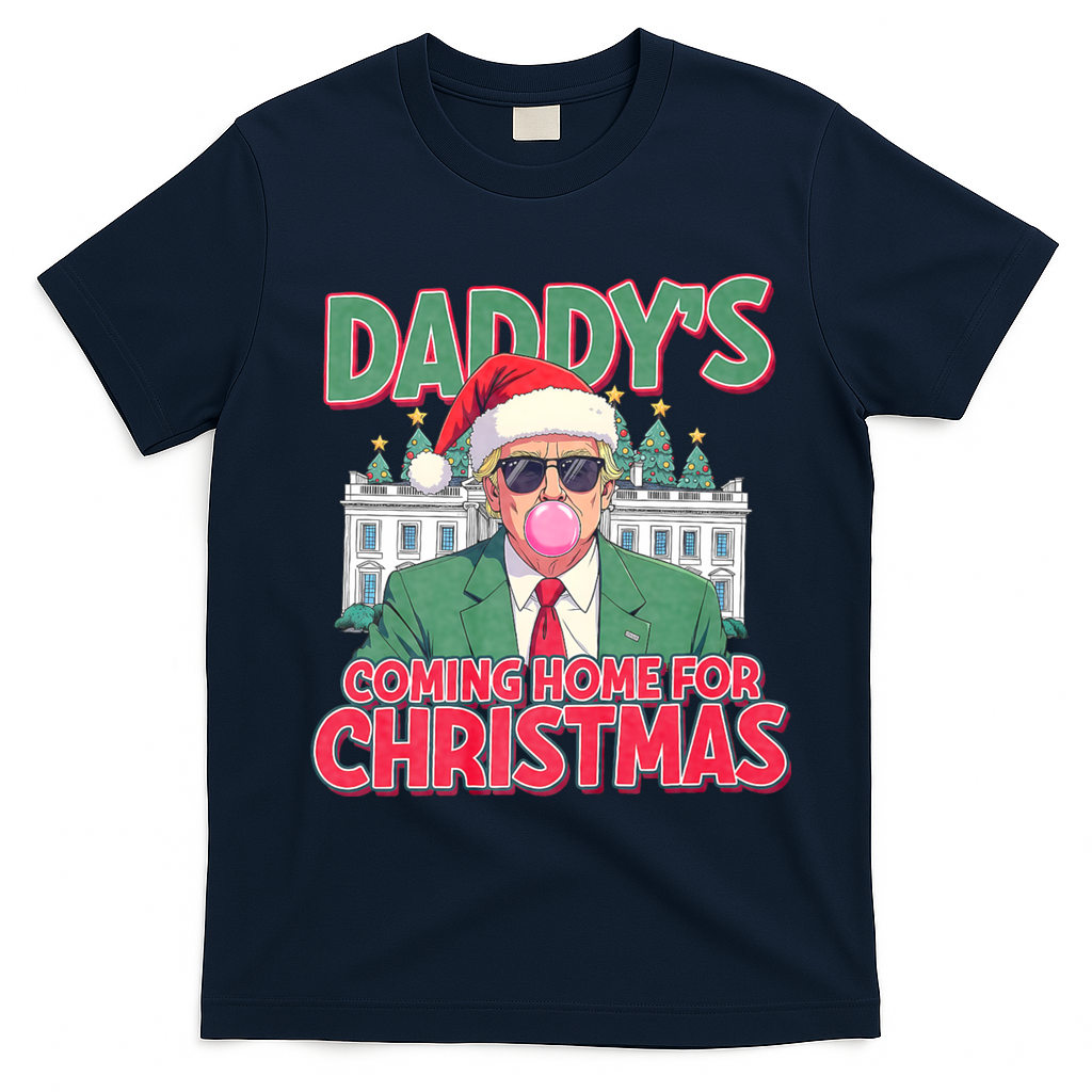 Funny Trump Daddys Home For Christmas 45 47 Trump Won Again T-Shirt - Navy Blue