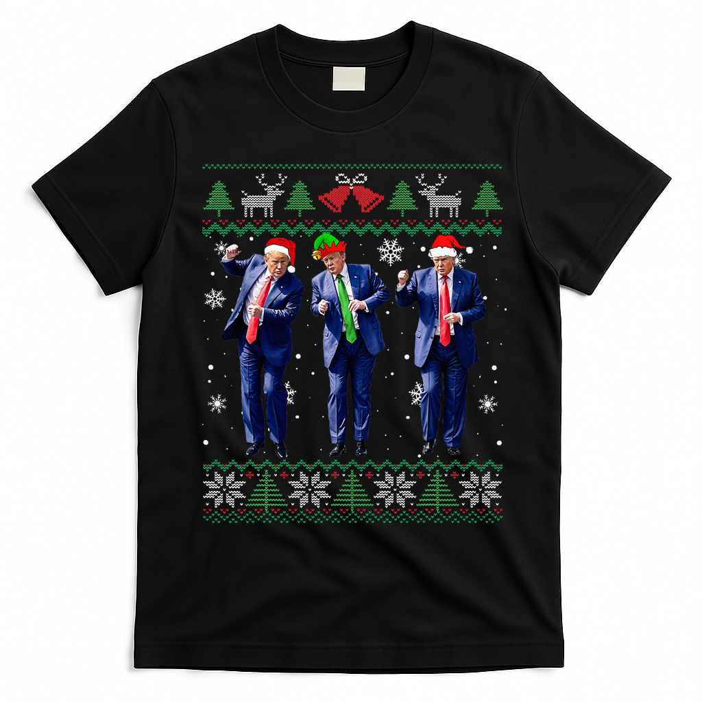 Funny Trump Dance Xmas President 47 Usa Christmas Ugly T-Shirt - Black
