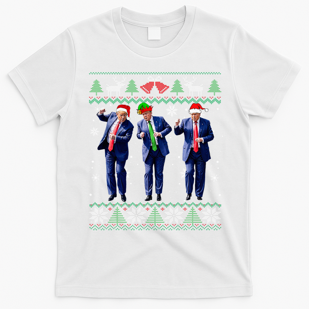 Funny Trump Dance Xmas President 47 Usa Christmas Ugly T-Shirt - White