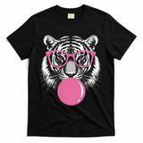 Funny Tiger Glasses Blowing Pink Bubble Gum T-Shirt - Black