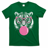 Funny Tiger Glasses Blowing Pink Bubble Gum T-Shirt - Green