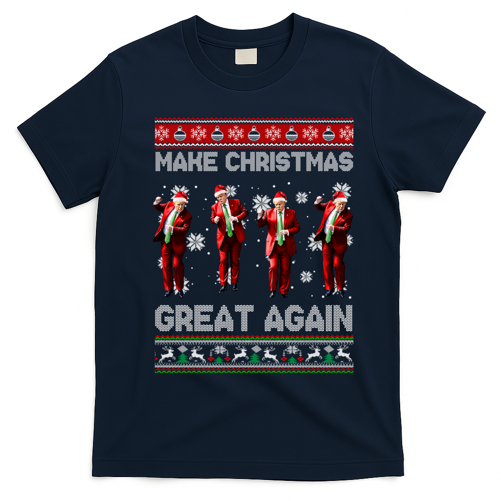 Funny Trump Make Christmas Great Again Ugly Christmas Sweater Xmas T-Shirt - Navy Blue