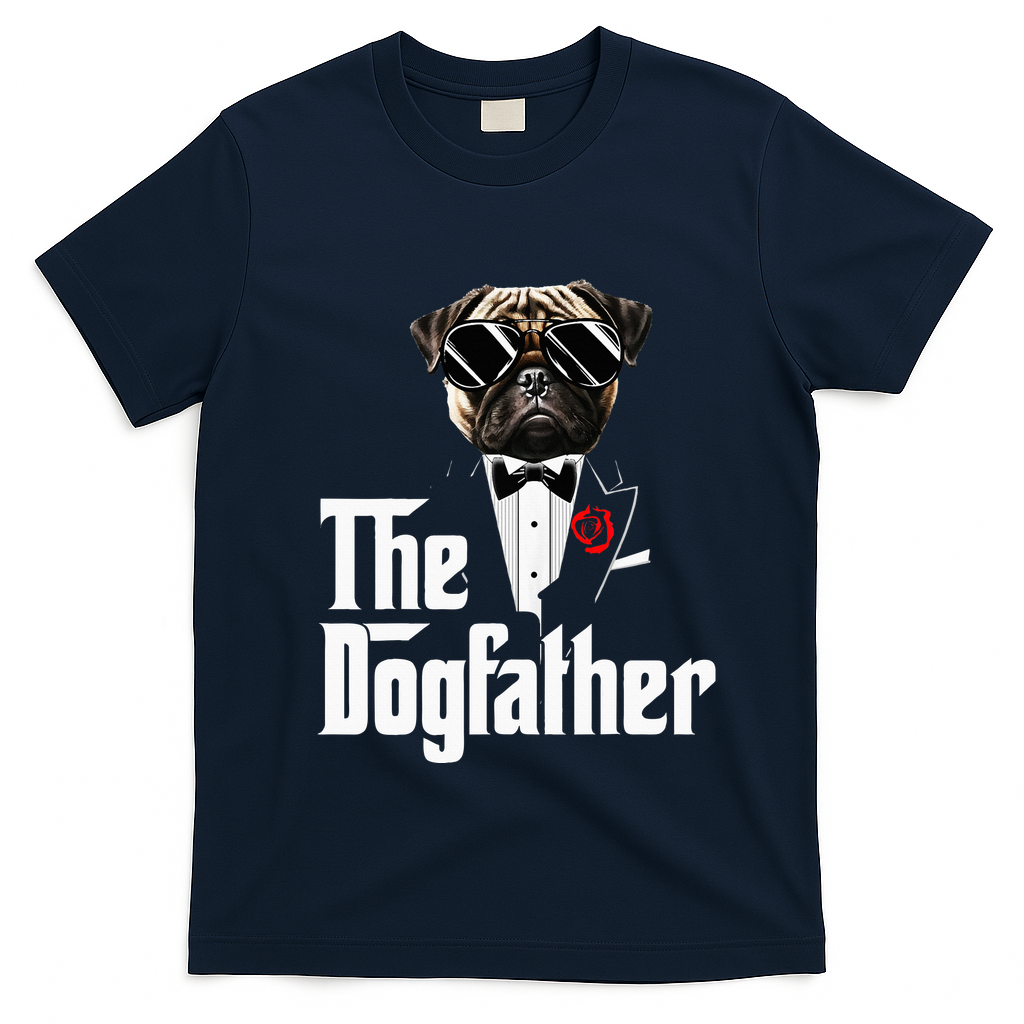 Funny The Pug Dog Father Pug Dog Dad Christmas T-Shirt - Navy Blue