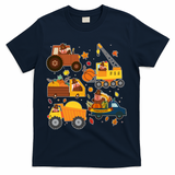 Funny Thanksgiving Turkeys Construction Vehicles T-Shirt - Navy