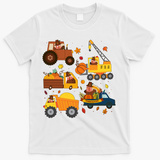 Funny Thanksgiving Turkeys Construction Vehicles T-Shirt - White