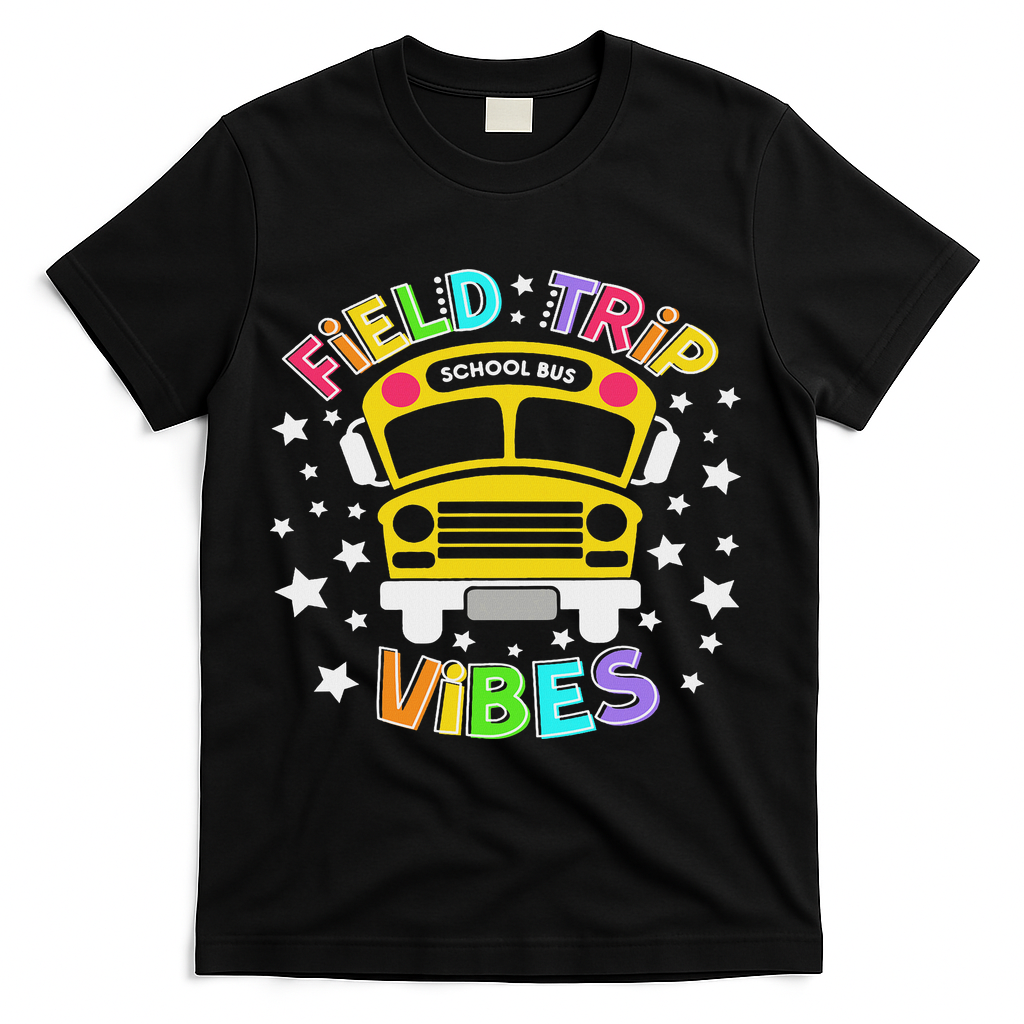 Field Trip Vibes Field Day School Bus Yellow Teacher Student T-Shirt - Black