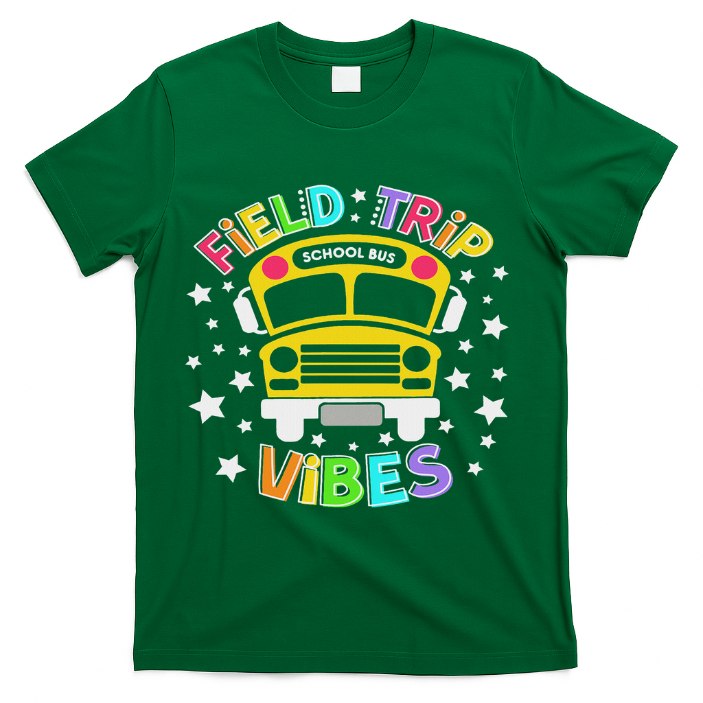 Field Trip Vibes Field Day School Bus Yellow Teacher Student T-Shirt - Green