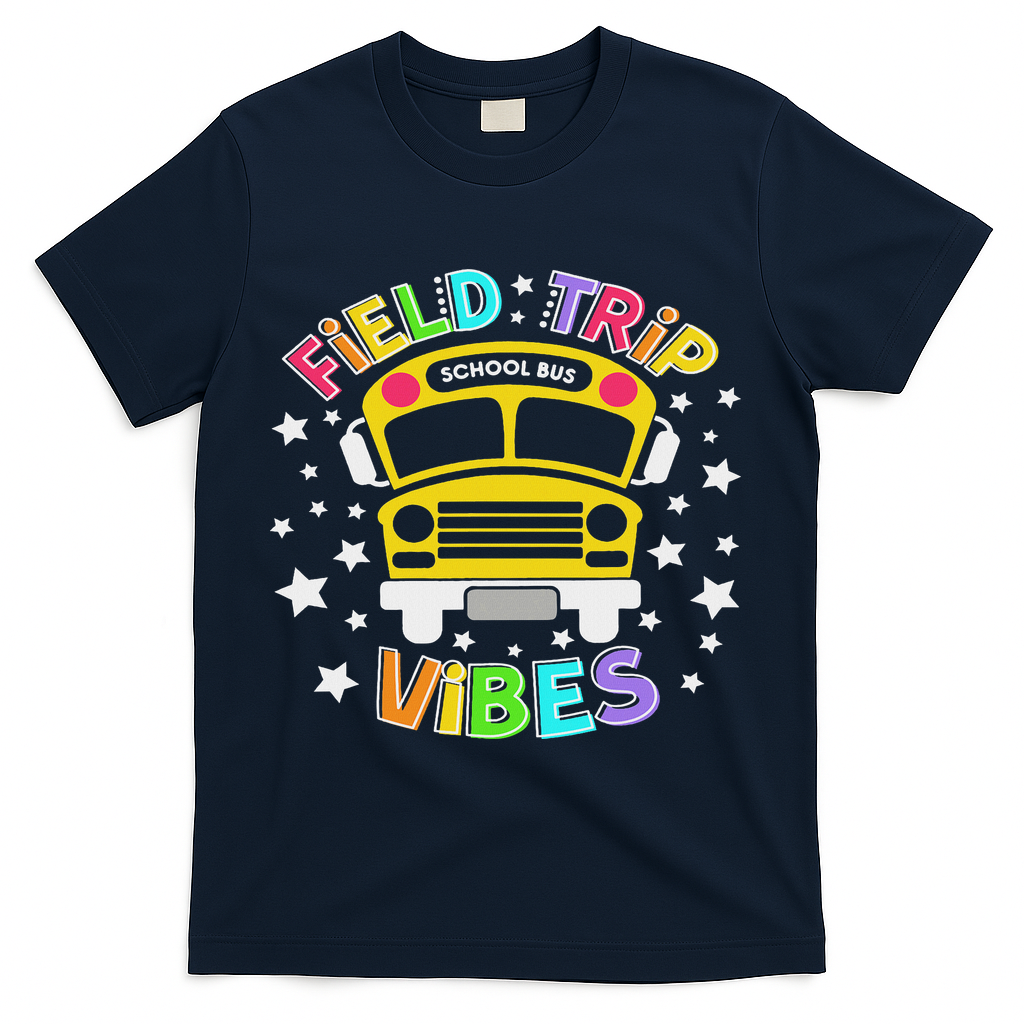Field Trip Vibes Field Day School Bus Yellow Teacher Student T-Shirt - Navy