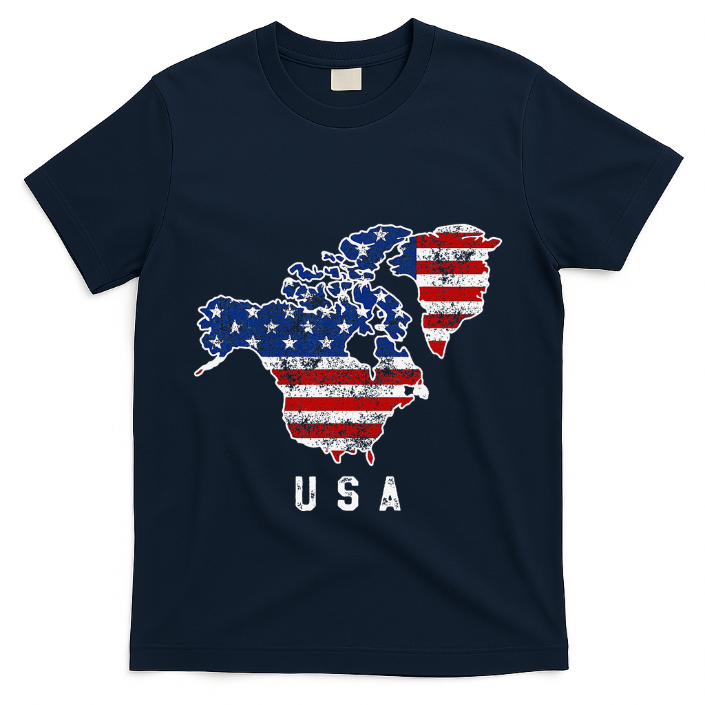 Funny Trump’S Vision Of Usa Map With Canada And Greenland T-Shirt - Navy
