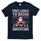 Funny Ugly Christmas Design Most Likely To Drink Santas Nog T-Shirt - Navy Blue