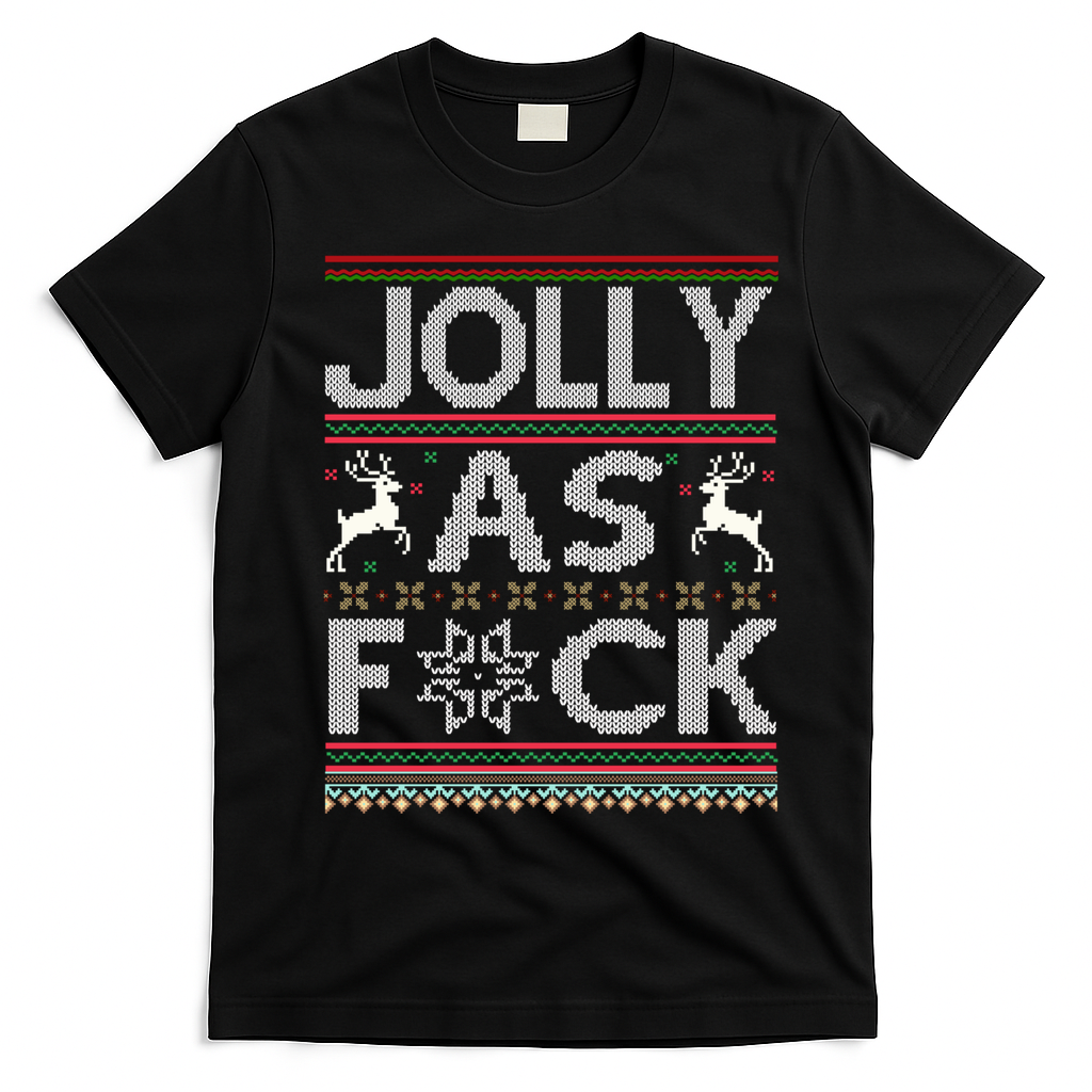 Funny Ugly Christmas Jolly As F Ck Xmas Party Gift T-Shirt - Black