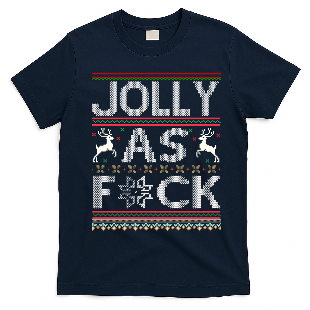 Funny Ugly Christmas Jolly As F Ck Xmas Party Gift T-Shirt - Navy Blue