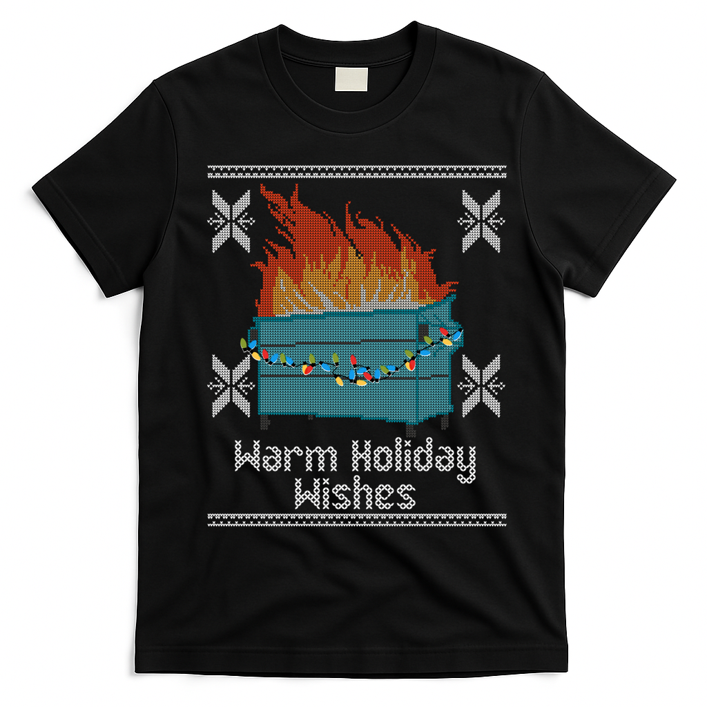 Funny Ugly Christmas Warm Holiday Wishes Dumpster Fire Gift T-Shirt - Black