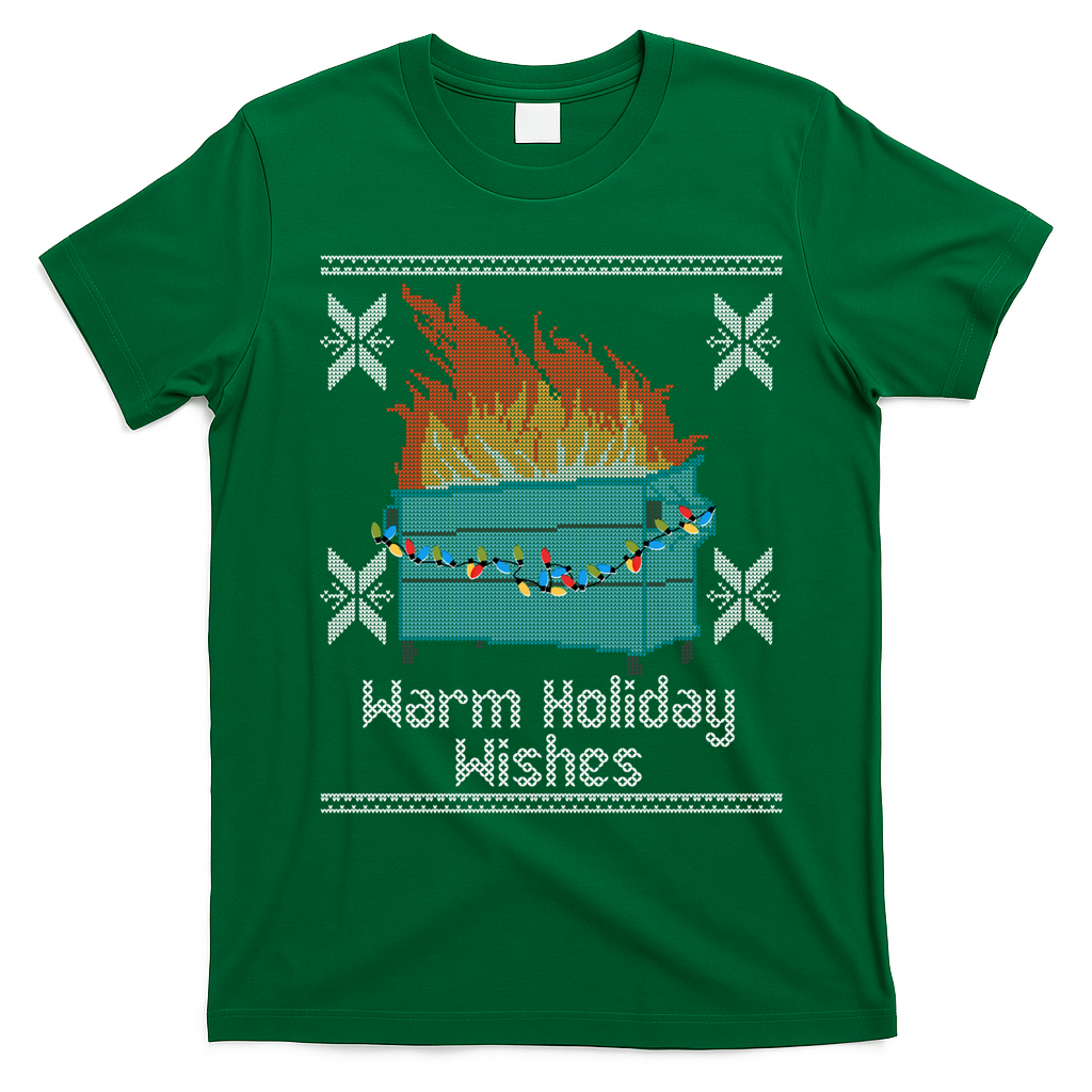 Funny Ugly Christmas Warm Holiday Wishes Dumpster Fire Gift T-Shirt - Irish Green