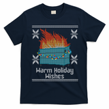 Funny Ugly Christmas Warm Holiday Wishes Dumpster Fire Gift T-Shirt - Navy Blue
