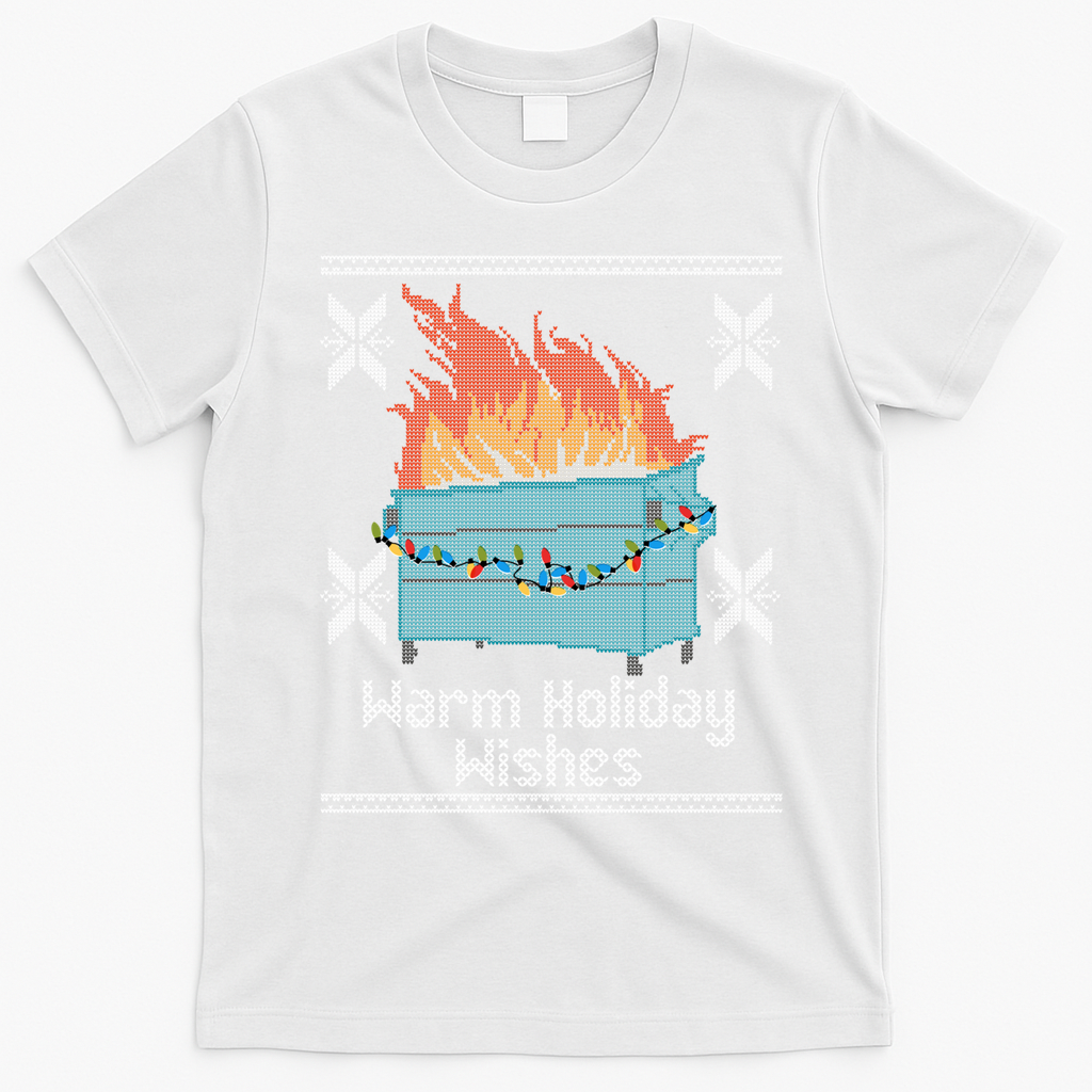 Funny Ugly Christmas Warm Holiday Wishes Dumpster Fire Gift T-Shirt - White