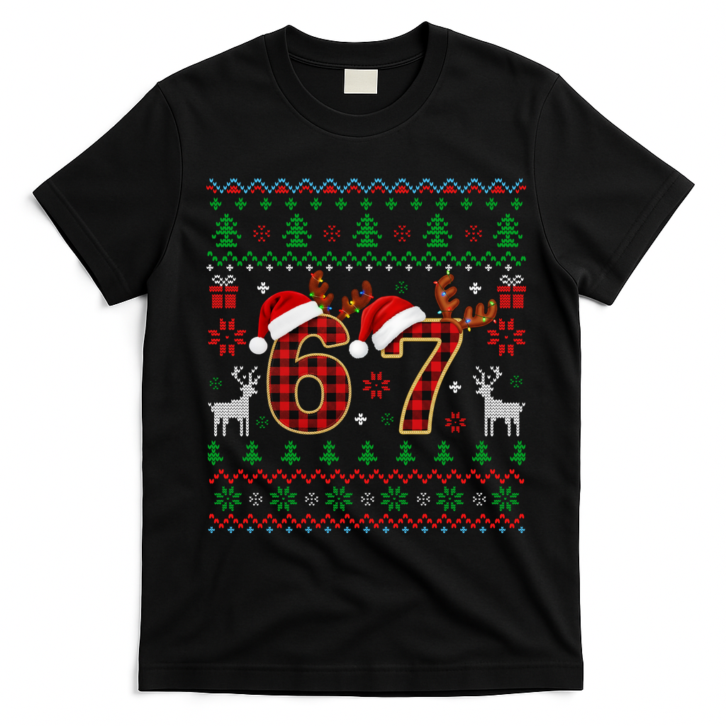 Funny Ugly Sweater 67 Christmas T-Shirt - Black