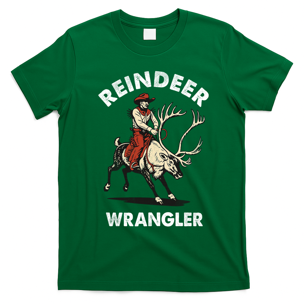 Funny Vintage Christmas Riding A Reindeer Cowboy Cowgirl T-Shirt - Irish Green