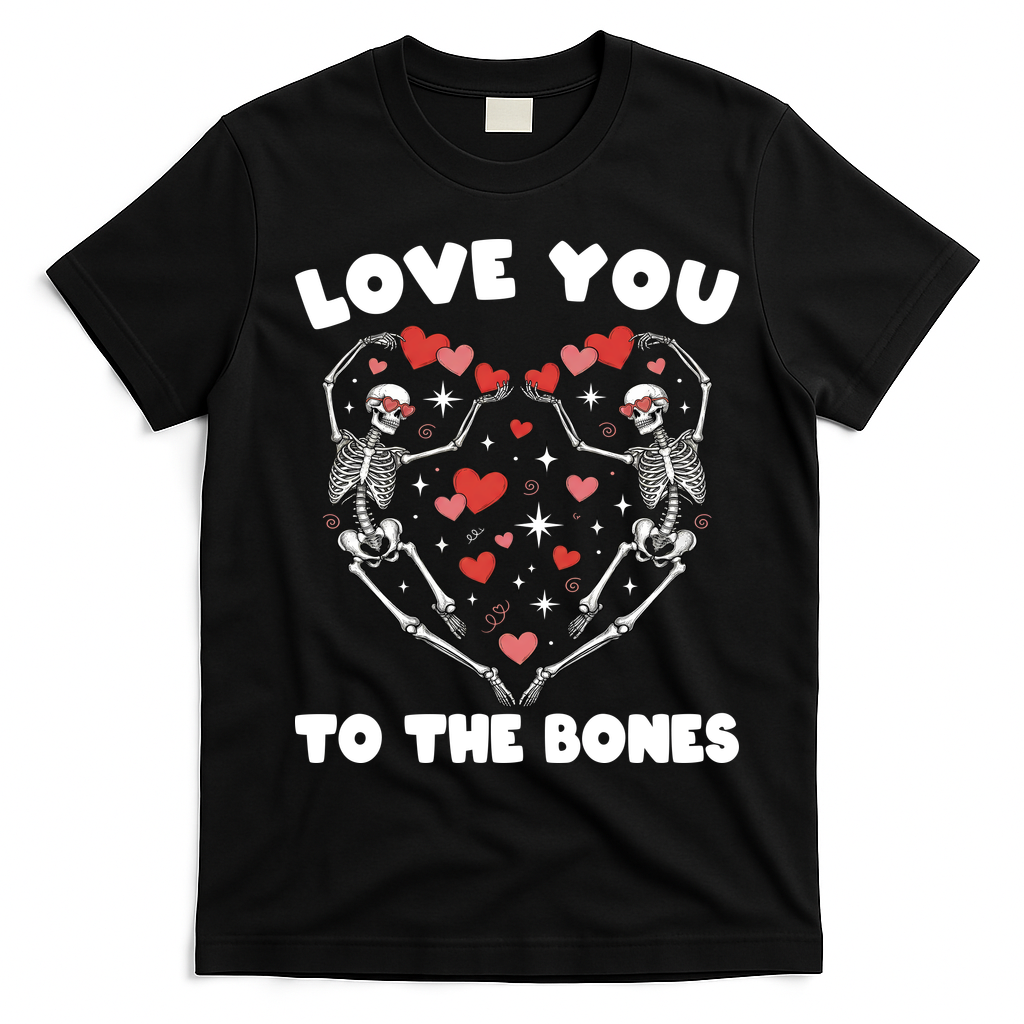 Funny Valentines Day Love You To The Bones Skeletons T-Shirt - Black