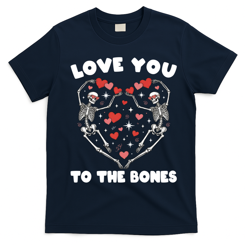 Funny Valentines Day Love You To The Bones Skeletons T-Shirt - Navy Blue