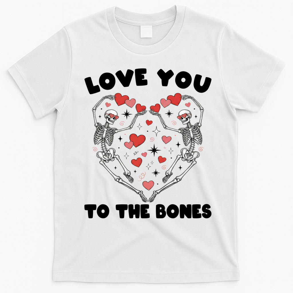 Funny Valentines Day Love You To The Bones Skeletons T-Shirt - White