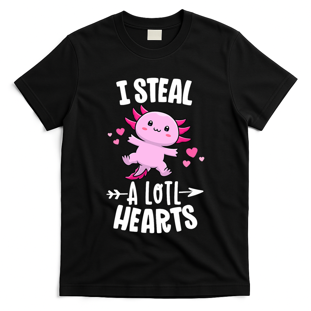 Funny Valentines Day Kawaii Axolotl Lover Anime Steal Hearts T-Shirt