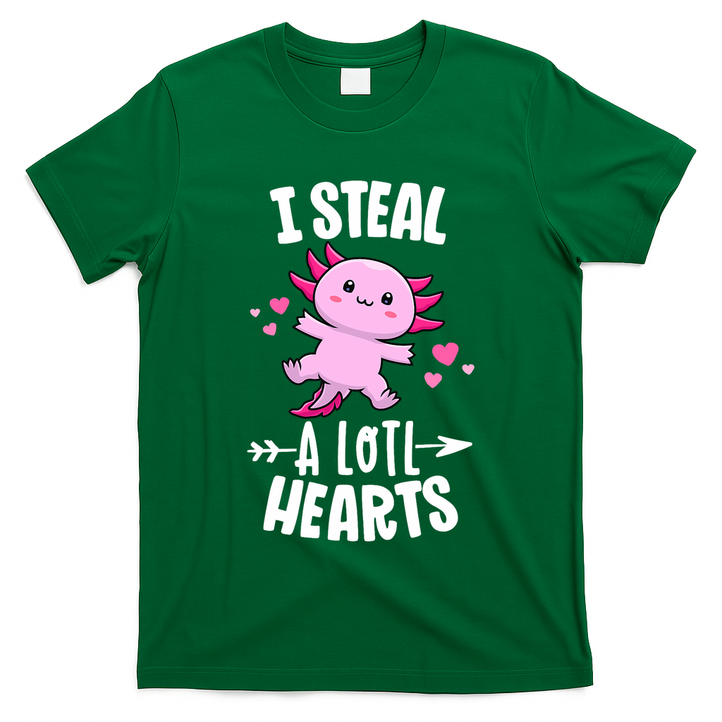 Funny Valentines Day Kawaii Axolotl Lover Anime Steal Hearts T-Shirt