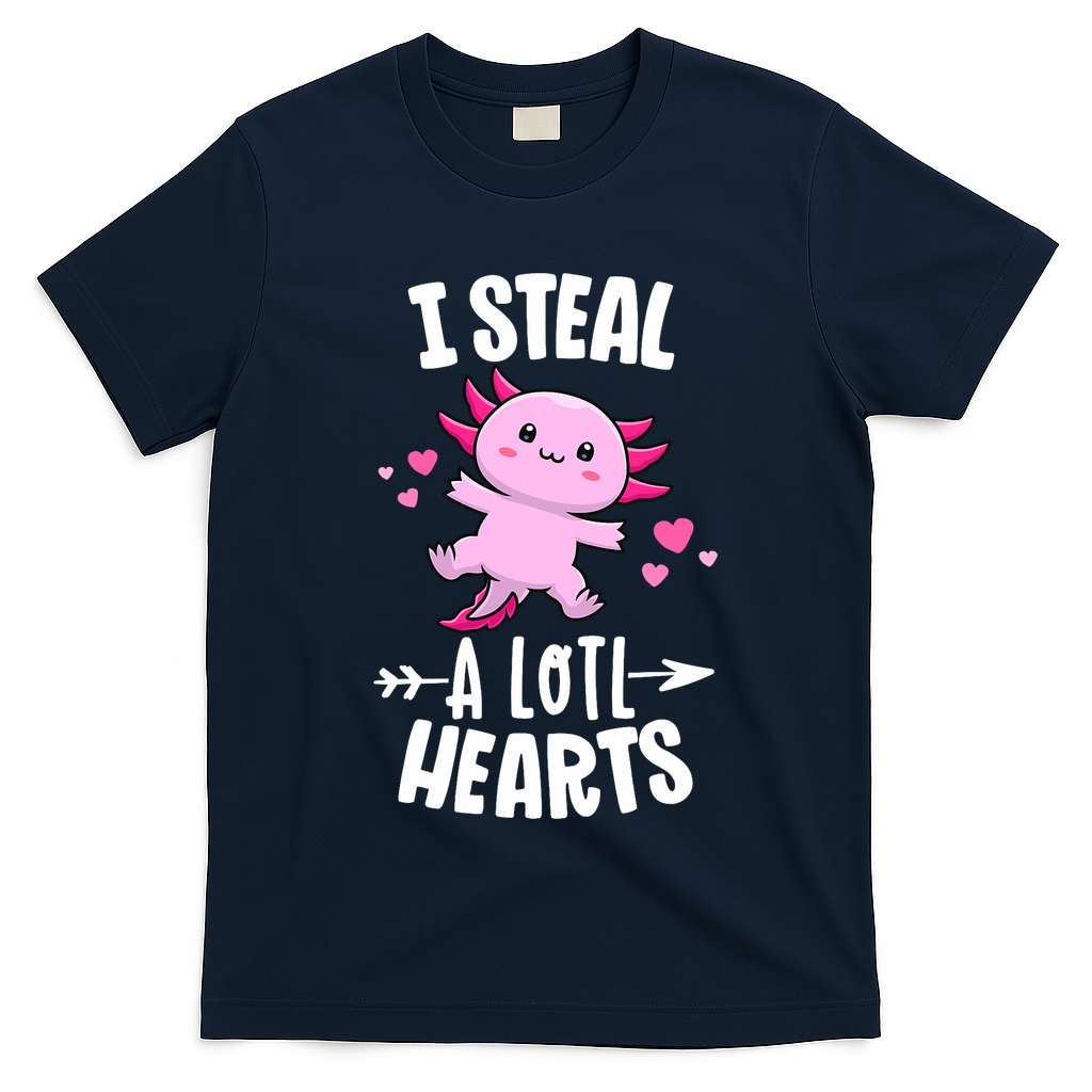 Funny Valentines Day Kawaii Axolotl Lover Anime Steal Hearts T-Shirt