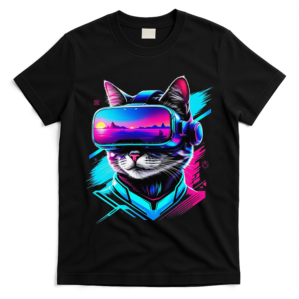 Funny Vr Gamer Cat In Vr Headset Virtual Reality Gaming T-Shirt