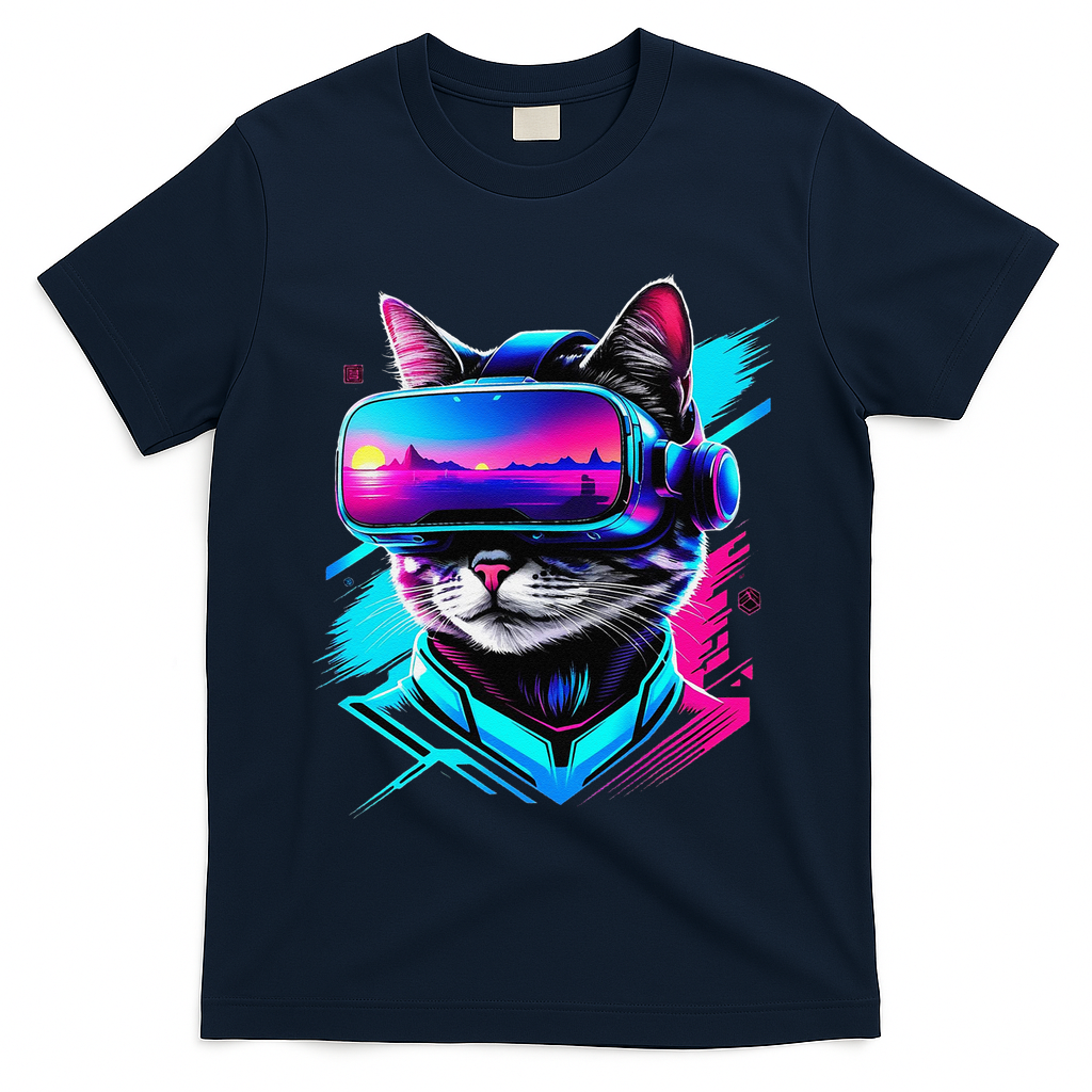 Funny Vr Gamer Cat In Vr Headset Virtual Reality Gaming T-Shirt