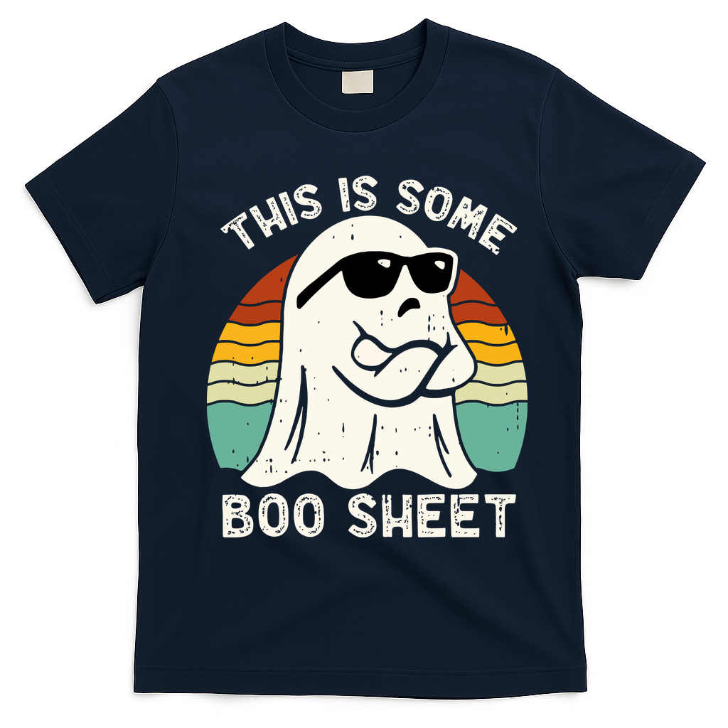 Funny Vintage Halloween Boo Ghost This Is Some Boo Sheet Gift T-Shirt - Navy Blue