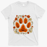 Fall Vine Leaf Dog Paw Print Autumn Maple Leaf Thanksgiving T-Shirt - White