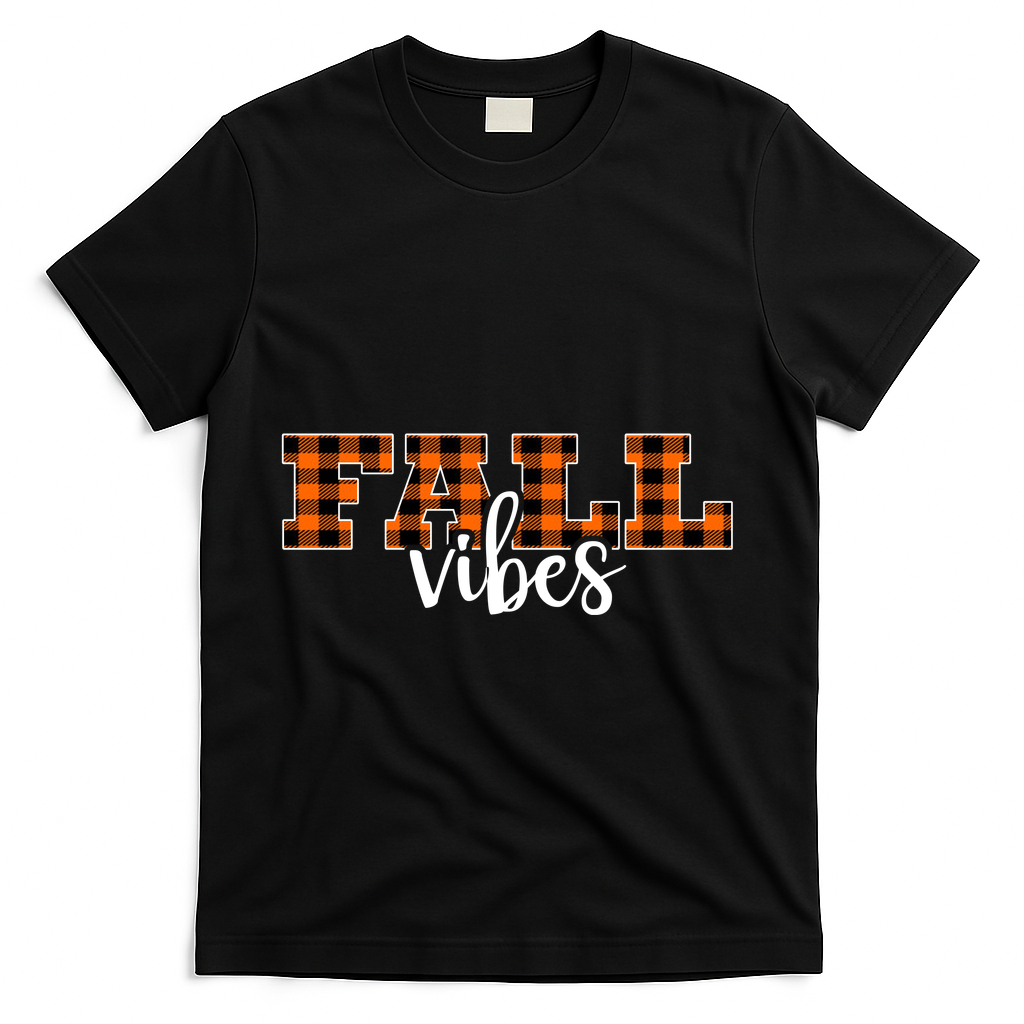 Fall Vibes Plaid October T-Shirt - Black