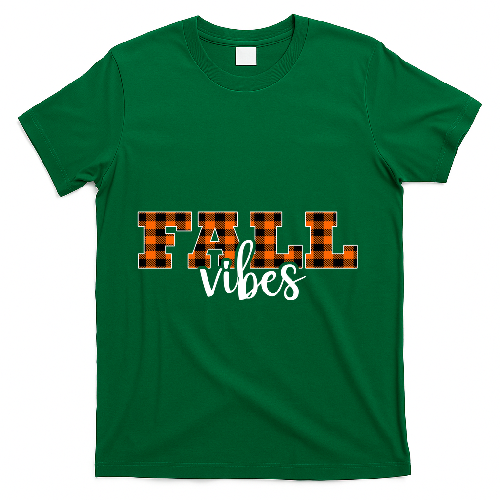 Fall Vibes Plaid October T-Shirt - Green