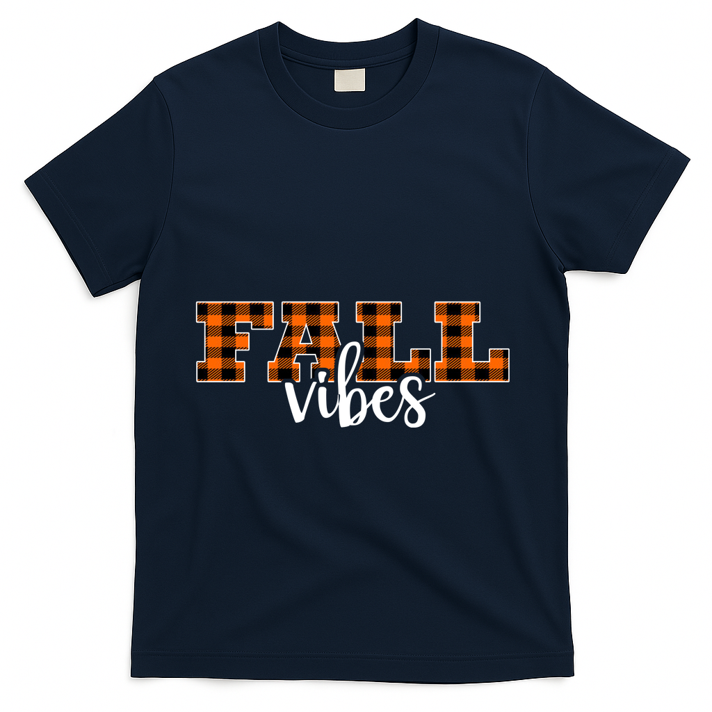 Fall Vibes Plaid October T-Shirt - Navy
