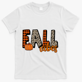 Fall Vibes Pumpkin Plaid Cheetah T-Shirt - White