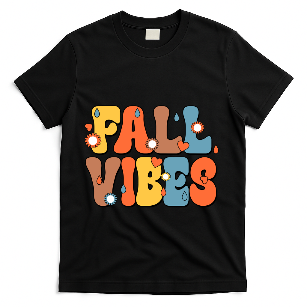 Fall Vibes Retro Groovy Cute T-Shirt - Black