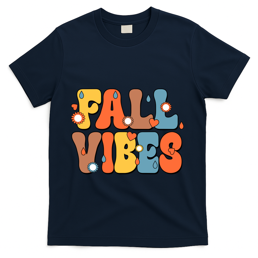 Fall Vibes Retro Groovy Cute T-Shirt - Navy