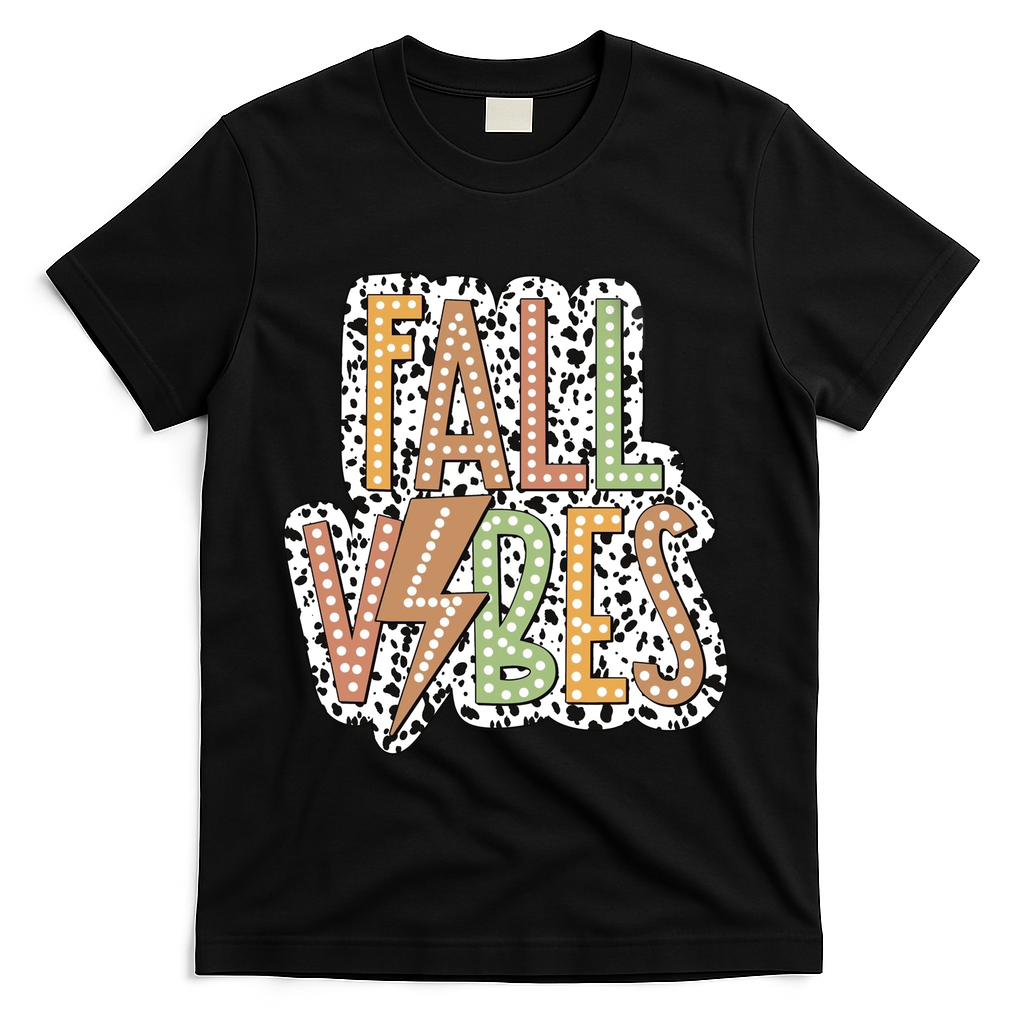 Fall Vibes Retro Autumn Patterns T-Shirt - Black