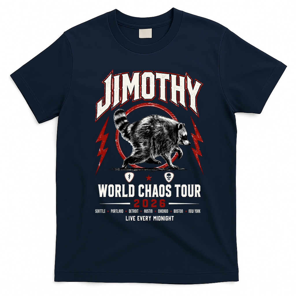 Funny Vintage Rock Tour Jimothy World Chaos Tour 2026 T-Shirt - Navy Blue