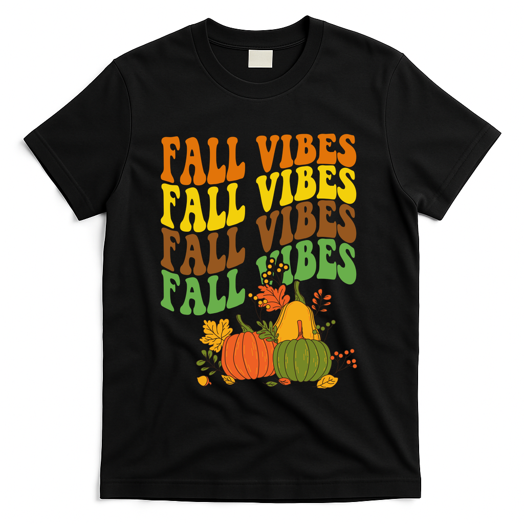 Fall Vibes Season Retro Pumpkin T-Shirt - Black