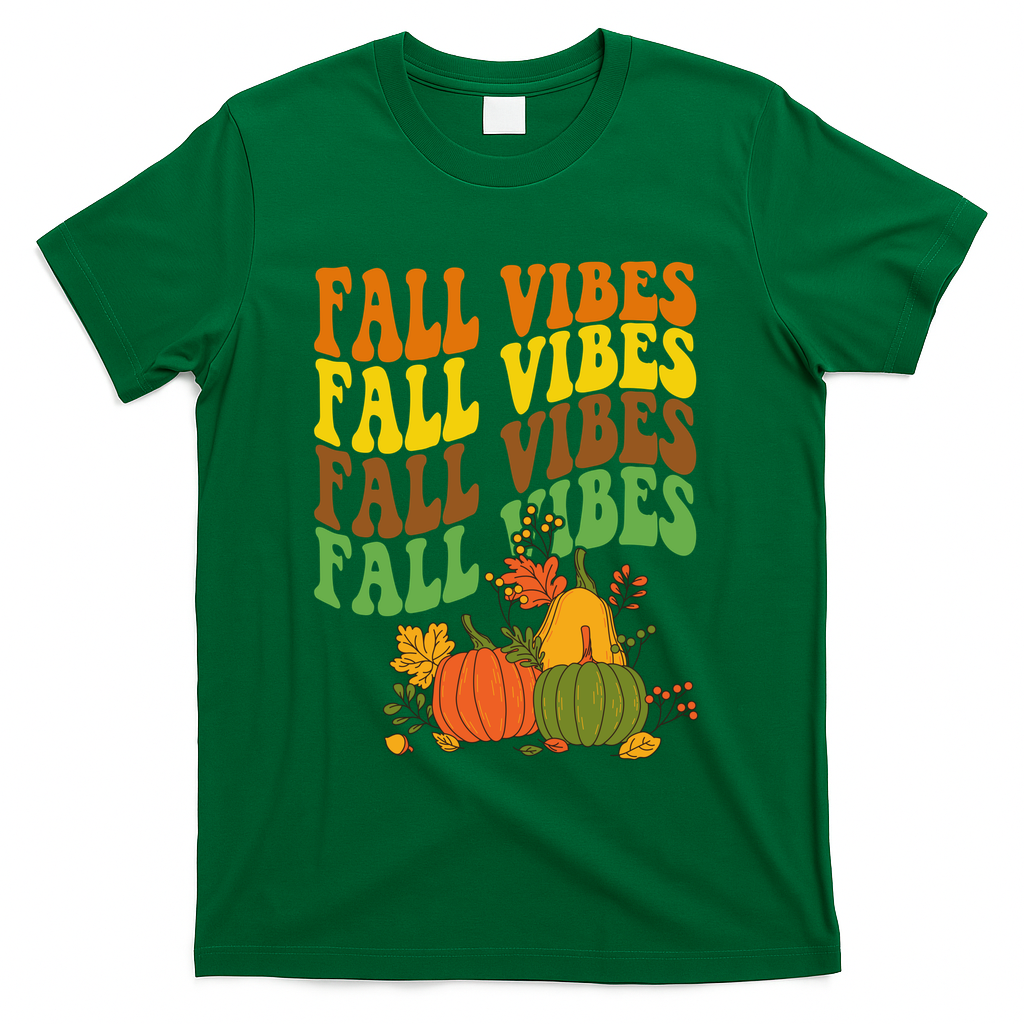 Fall Vibes Season Retro Pumpkin T-Shirt - Green