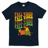 Fall Vibes Season Retro Pumpkin T-Shirt - Navy
