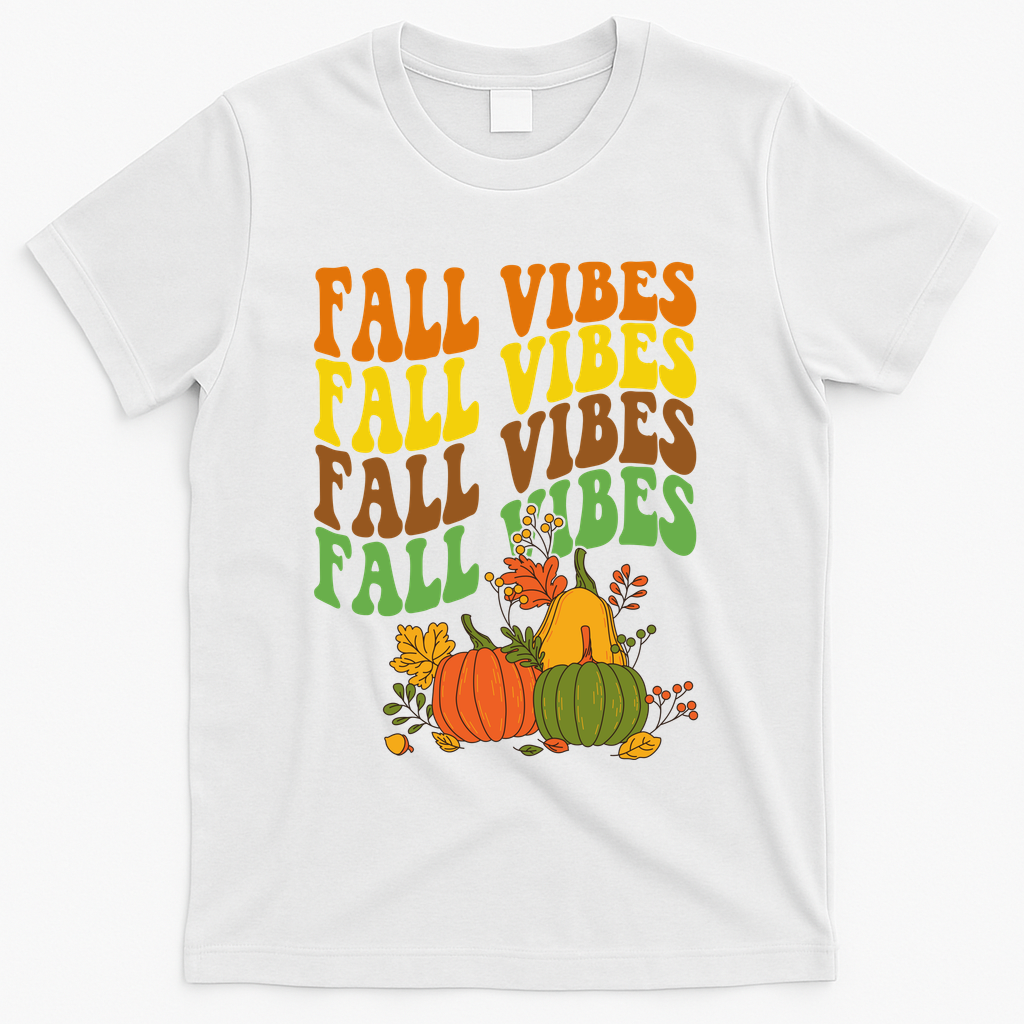 Fall Vibes Season Retro Pumpkin T-Shirt - White