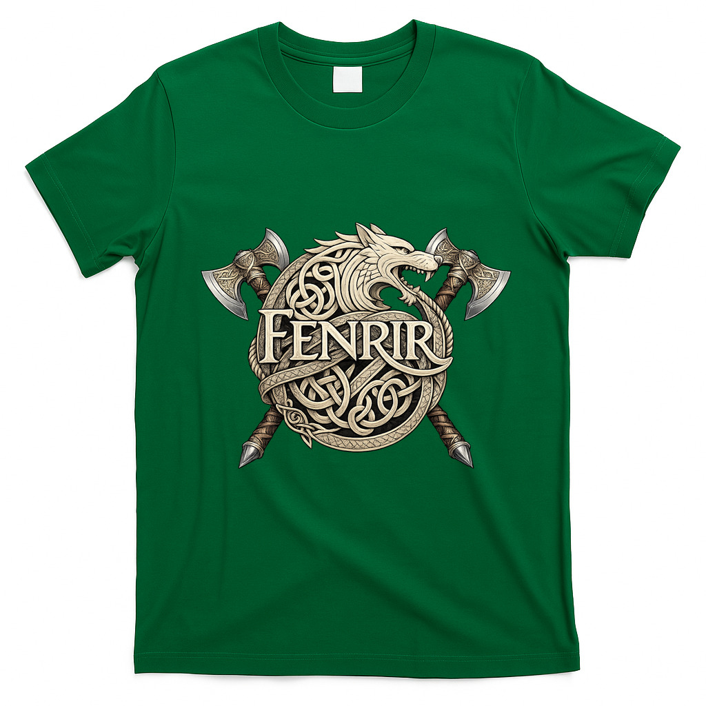 Fenrir Viking Wolf Norse Knotwork Mythology  T-Shirt - Irish Green