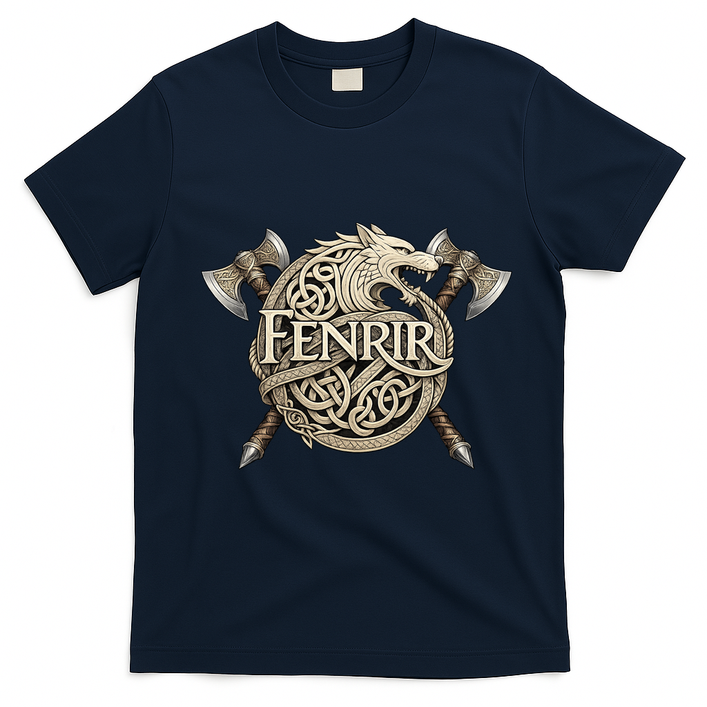 Fenrir Viking Wolf Norse Knotwork Mythology  T-Shirt - Navy Blue